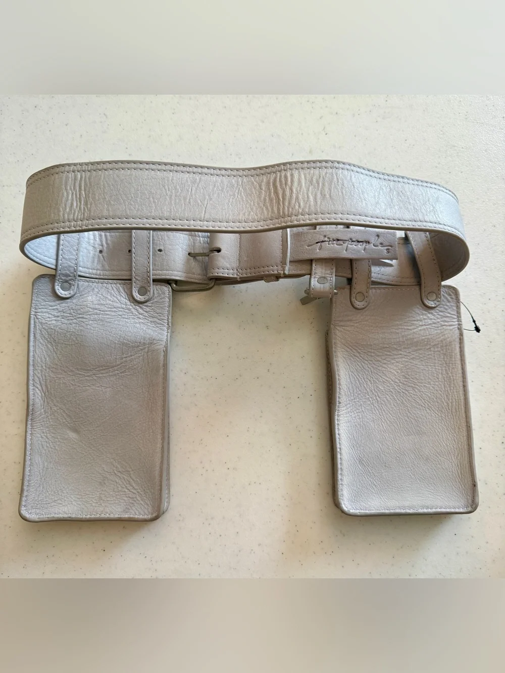 Free People Geralt Pocket Belt- S. Gray Mixed Leather & Suede